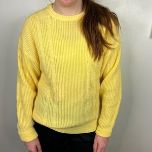 Vintage Van Hausen Yellow Cable Knit Crewneck Sweater M